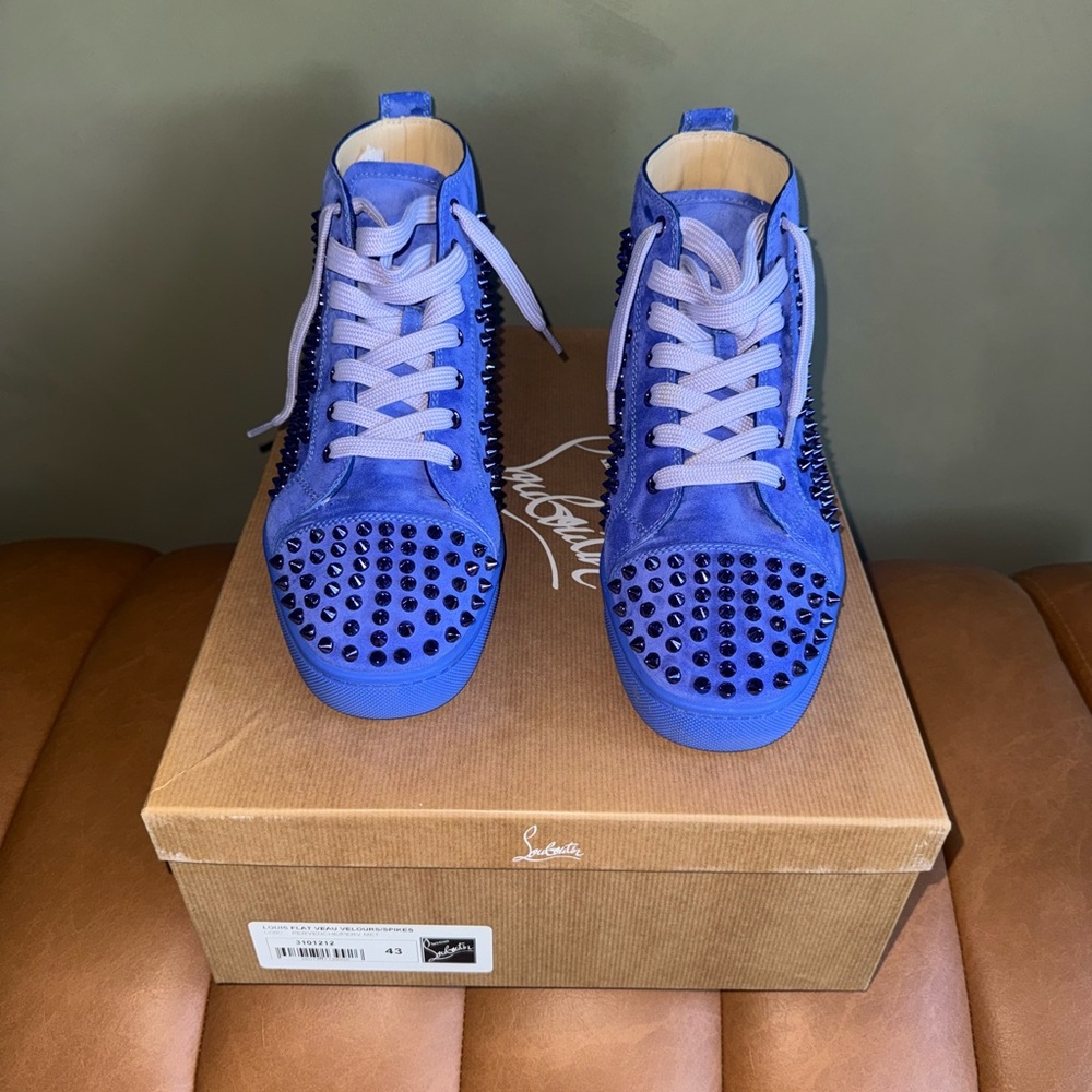 Christian Louboutin Blue Spiked Sneakers